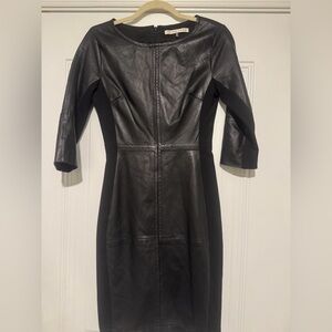 Trina Turk Black 3/4 Sleeve Dress with Faux Leather